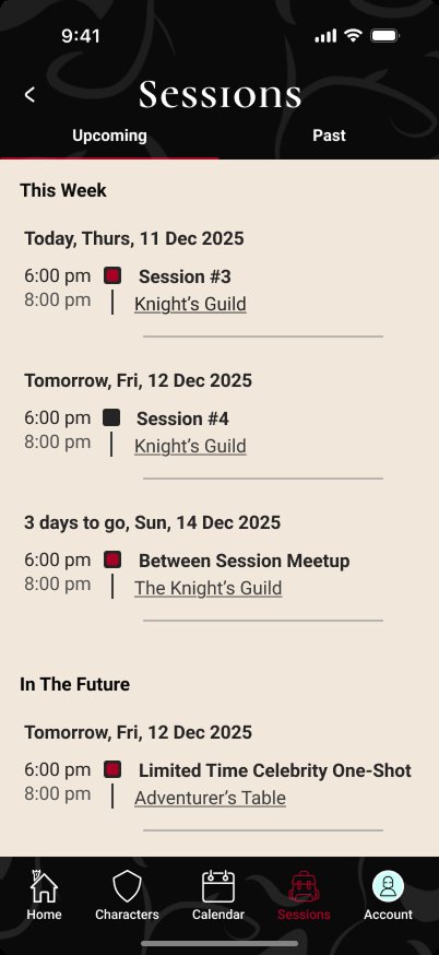 Sessions screen